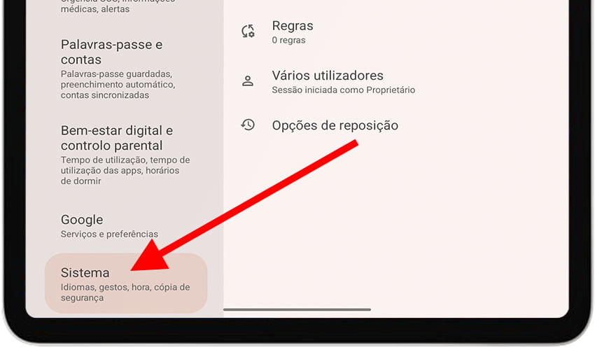 Seção do Sistema no Android