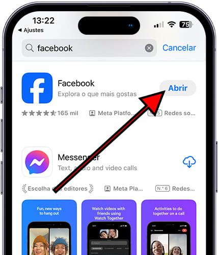 Abra o Facebook no iPhone