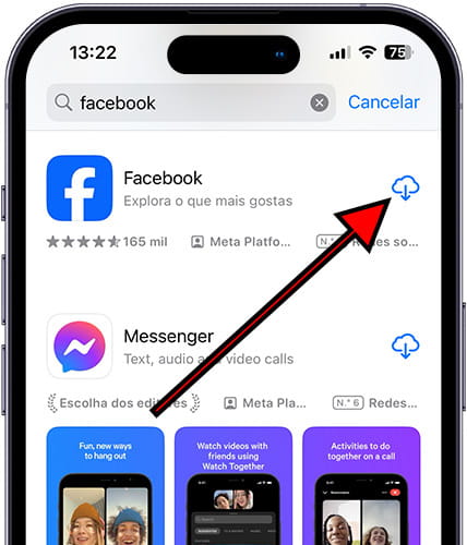 Baixe o Facebook no App Store