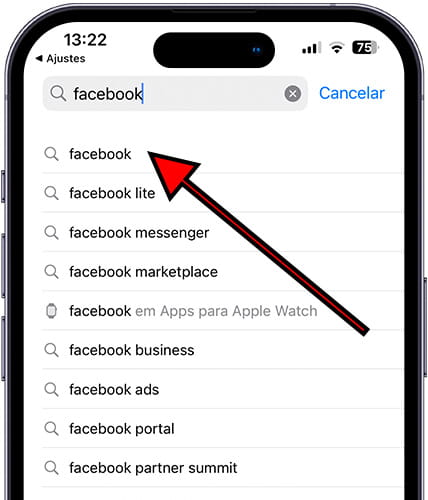 Pesquise no Facebook no App Store