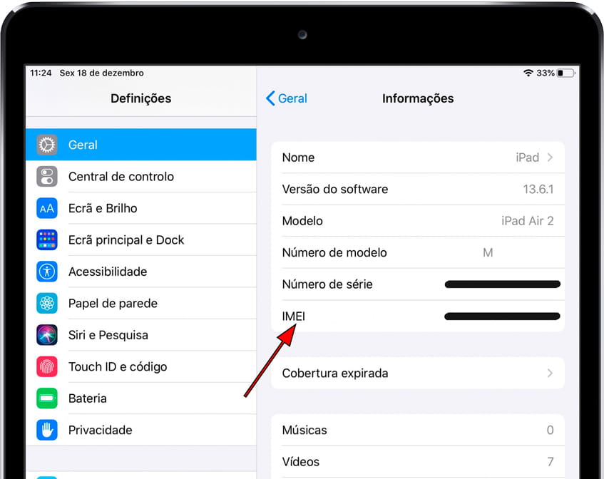 Como ver o código IMEI em Apple iPad 2 Wi-Fi