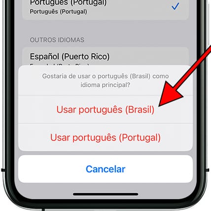 Confirmação mudar idioma iOS