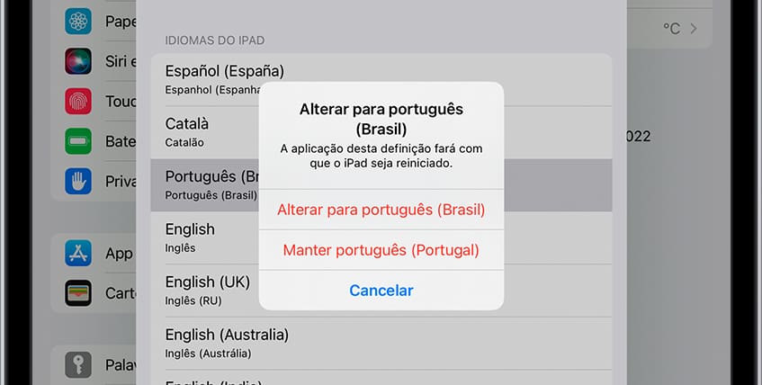 Confirmação mudar idioma iOS