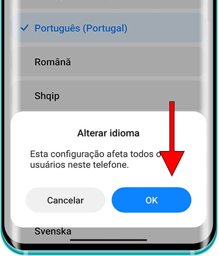 Confirmar alteração de idioma Xiaomi