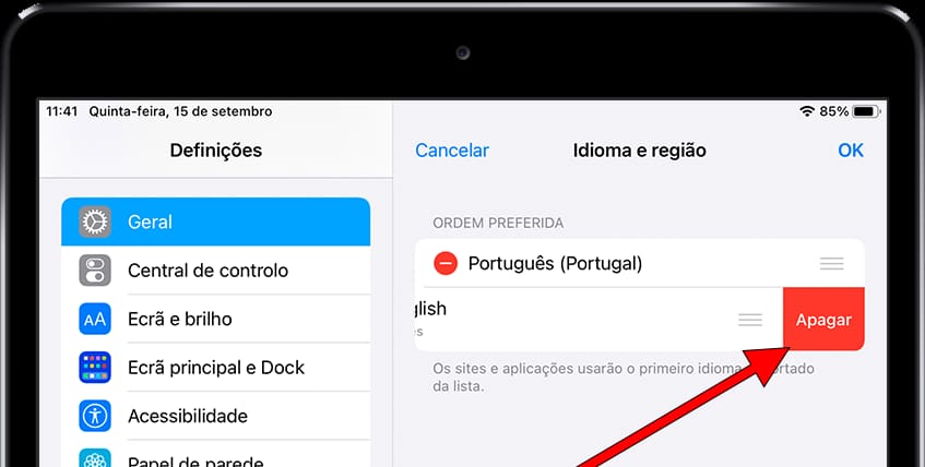 Apagar idioma iOS