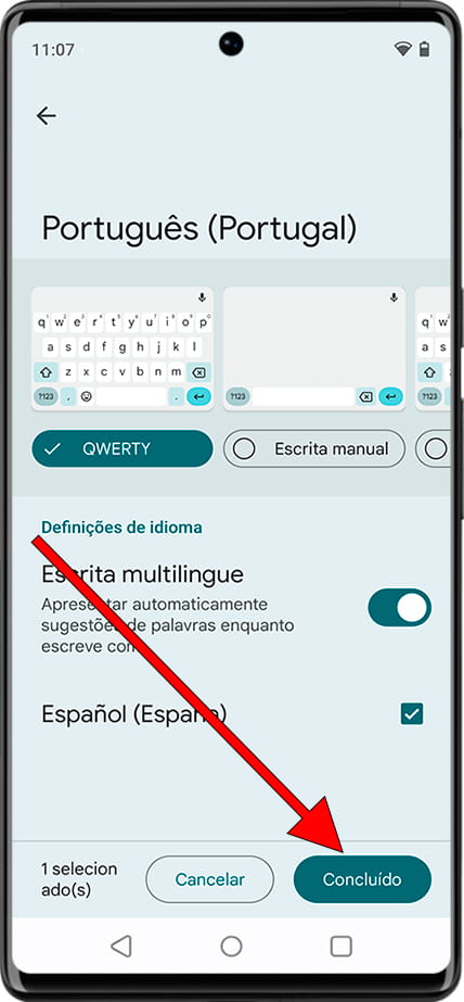 Mudança de idioma do teclado Android