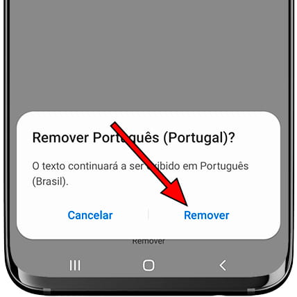Confirme a remoção de idiomas do Android