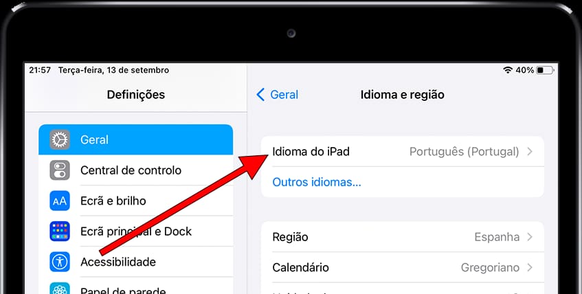 Idioma do iPhone iOS