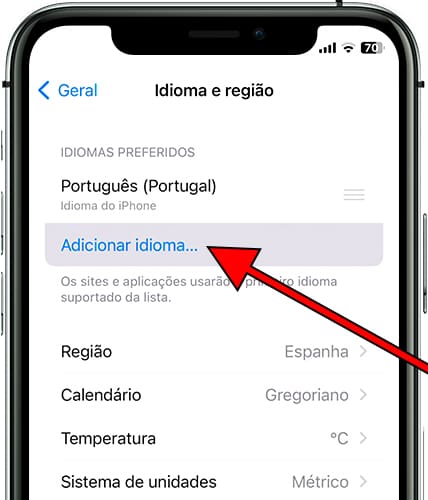 Idioma do iPhone iOS