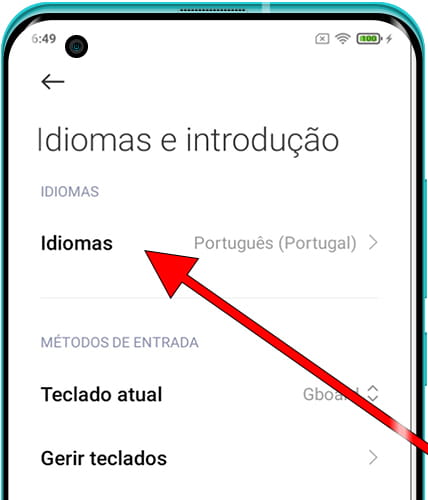 Idiomas menu Android