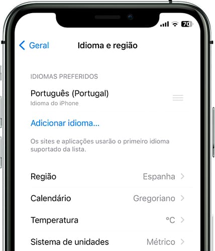 Alterar idiomas de pedidos iOS