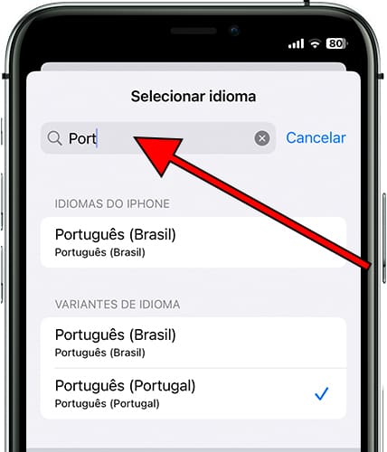Pesquisar idioma iOS