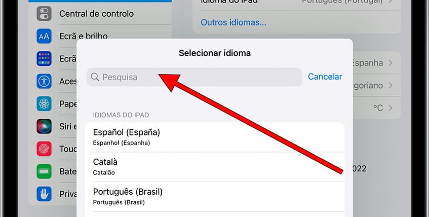 Pesquisar idioma iOS