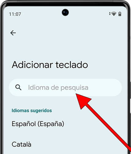Pesquisar idiomas de teclado Android
