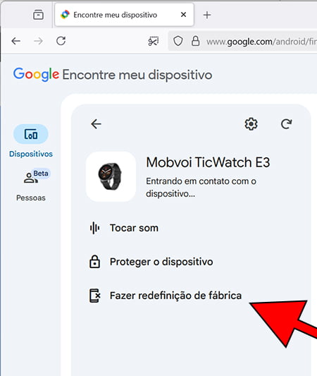 Apagar meu dispositivo remotamente Mobvoi TicWatch E3 en remoto