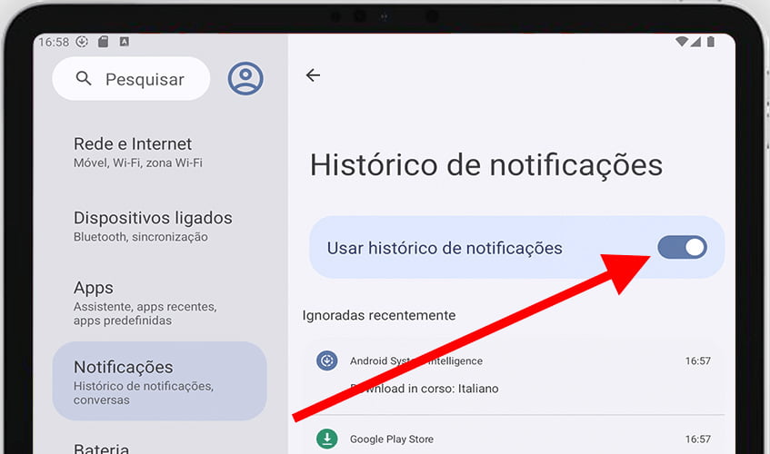 Ativar Histórico de Notificações Android