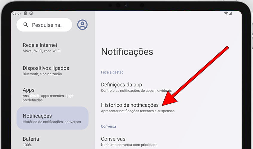 Histórico de notificações do Android