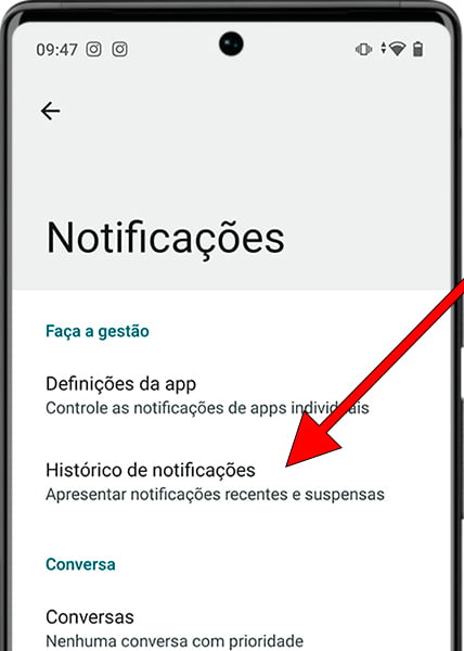 Histórico de notificações do Android