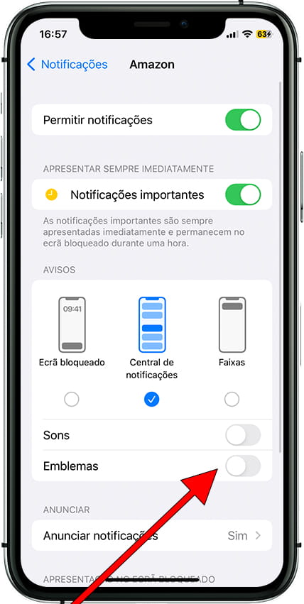 Balões de notificação do iOS