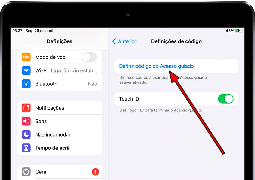 Configurações do código de acesso guiado