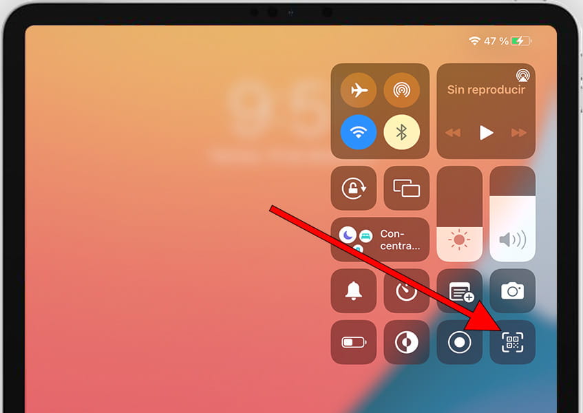 Digitalize o ícone de códigos QR no centro de controle Apple iPad 9.7 (2017)