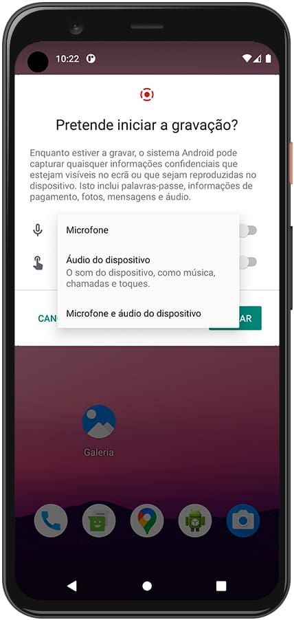 Tela do Android com som de gravação de mensagem C1 Max