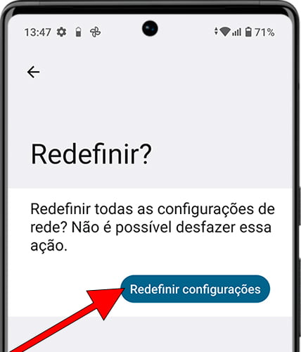 Confirmar redefinição das configurações de rede no Android