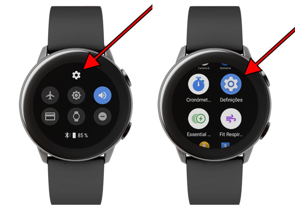 Menu de configurações Wear OS