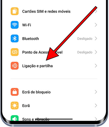 Configurações / Conexão e compartilhamento no Xiaomi