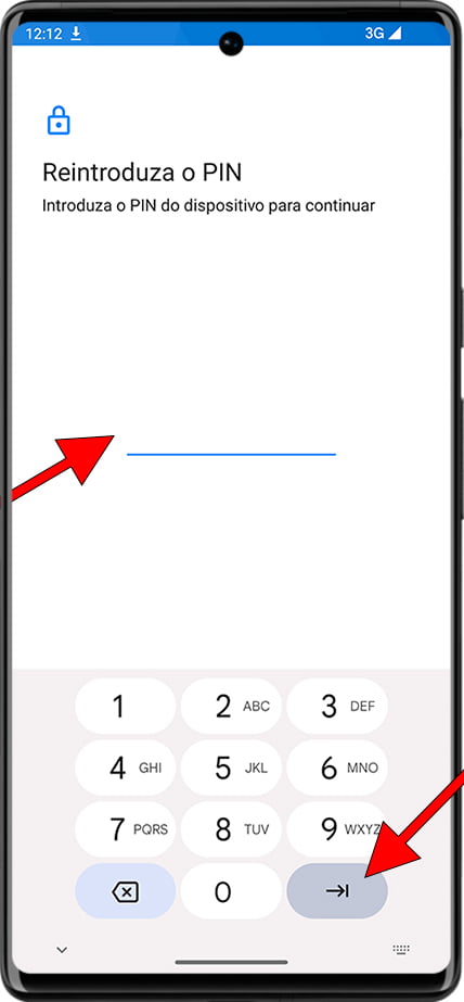 Insira o PIN de desbloqueio no Android
