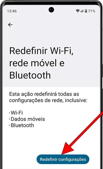 Redefinir configurações de rede no Android