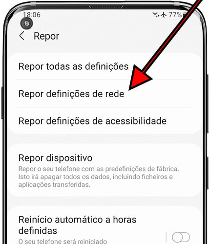 Redefinir configurações de rede no Samsung