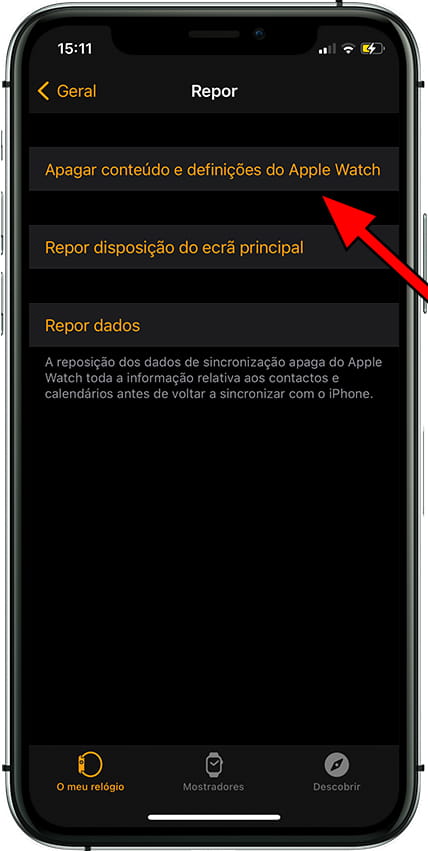 Limpe o conteúdo e as configurações do Apple Watch