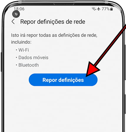 Botão de Redefinir Configurações de Rede no Samsung