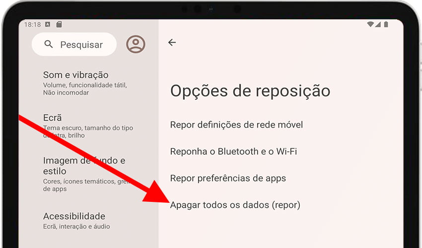 Reposição de dados de fábrica Android