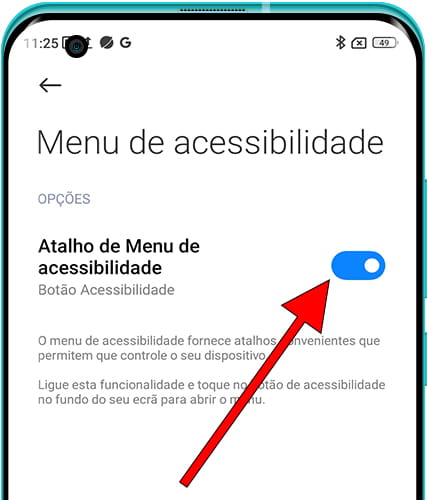 Atalho de Menu de acessibilidade Xiaomi