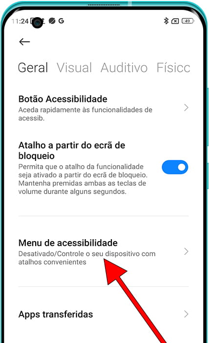 Menu de acessibilidade Xiaomi