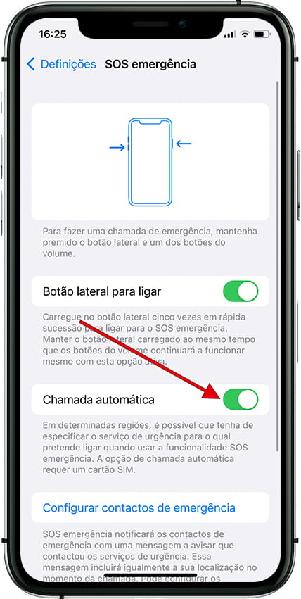 Chamada SOS automática iPhone 16