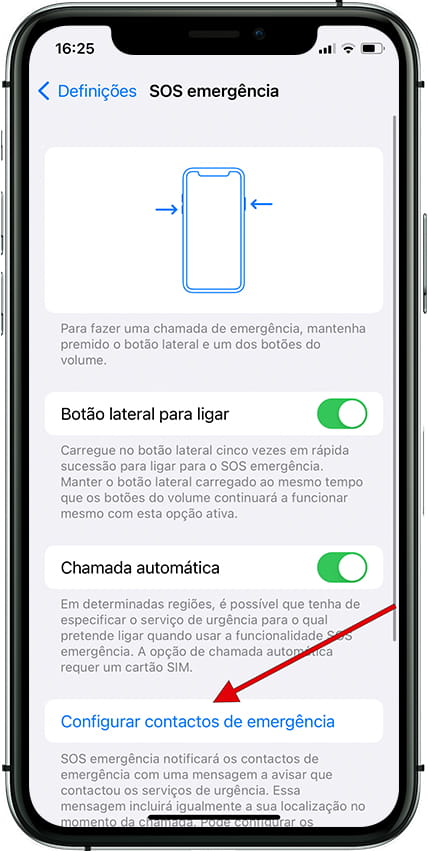 Chamada SOS automática iPhone 16 Plus