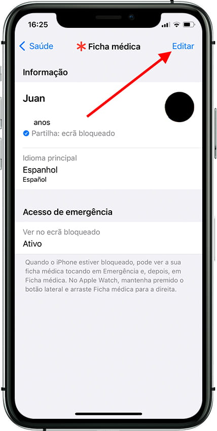 Editar dados médicos do iPhone