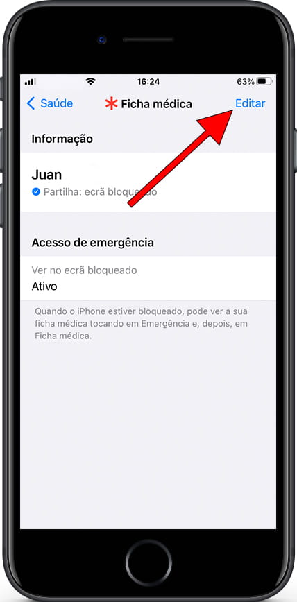 Editar dados médicos do iPhone