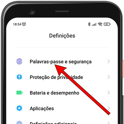 Palavras-passe e segurança Xiaomi