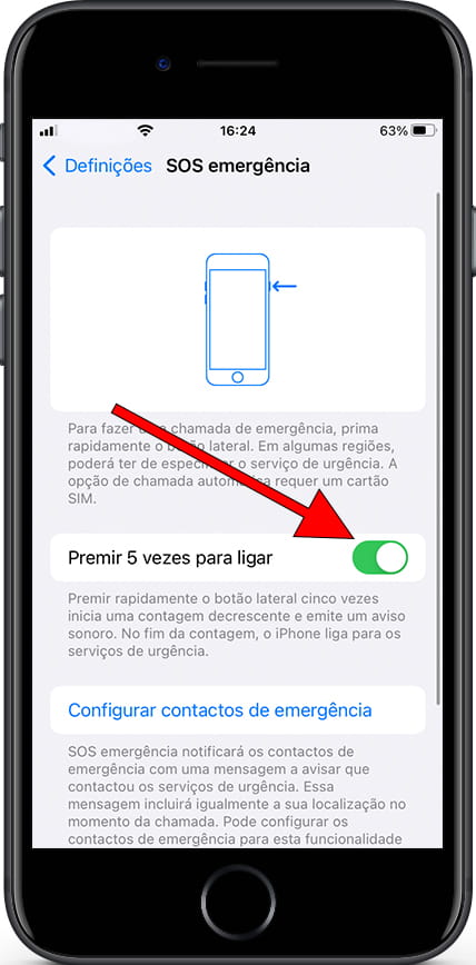 Chamada SOS automática iPhone