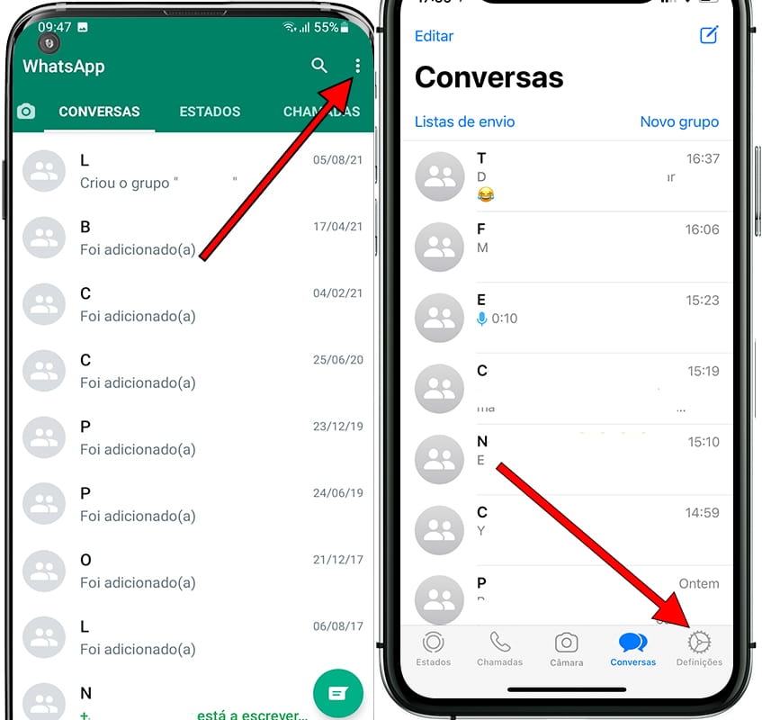 Definições WhatsApp iOS