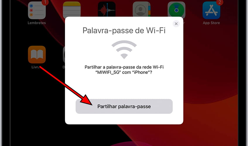 Compartilhe a senha do Wi-Fi do iPad